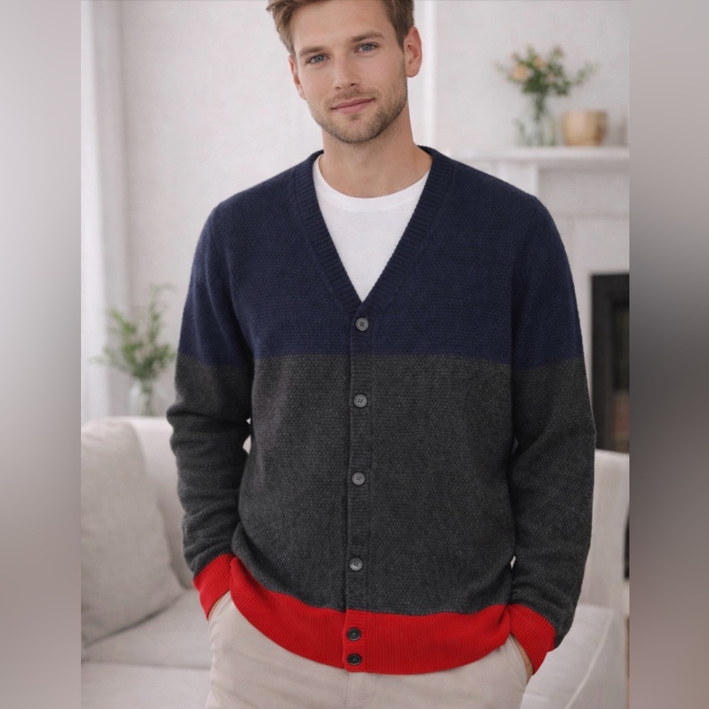 AG Green Label Admiral Block Wool Cashmere Cardigan - Men’s XXL